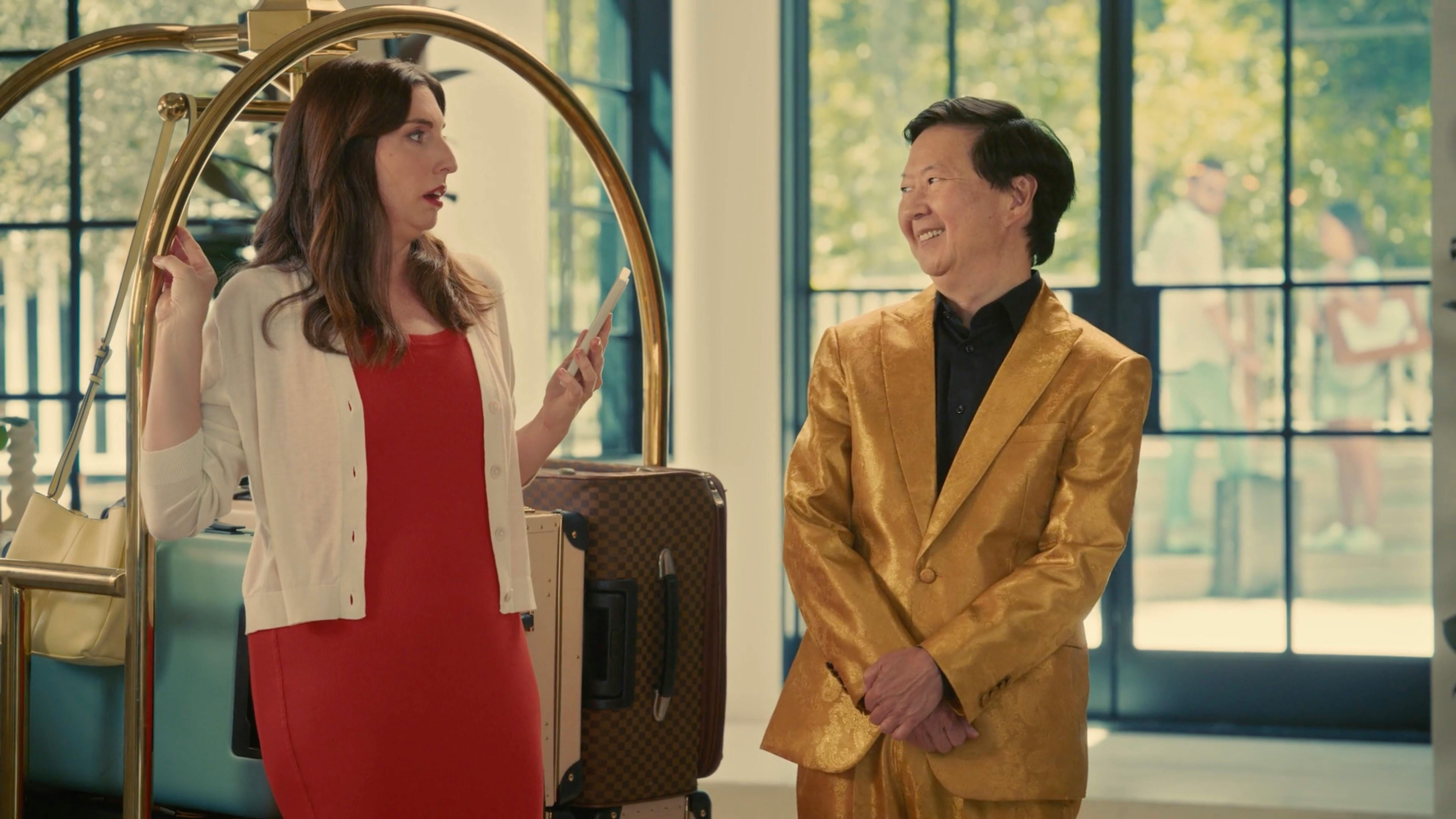 Two actors interacting in a hotel setting filmed by a commercial video production company for social media content