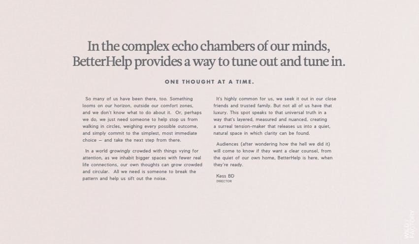 Editorial campaign case study page from an award winning video production company and commercial directors roster