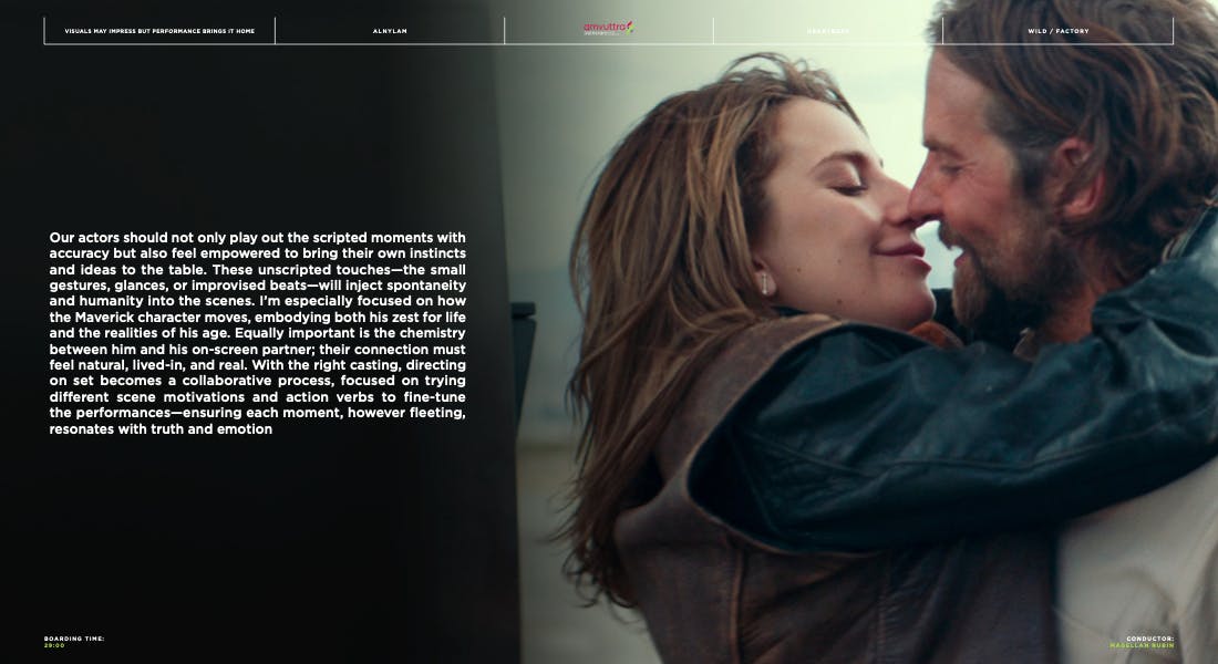 Couple embracing in a cinematic frame on a commercial directors roster page by a video production agency