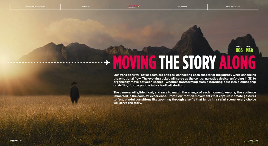 Wide cinematic landscape with bold headline on a sample of best creative pitch from a branded content production company