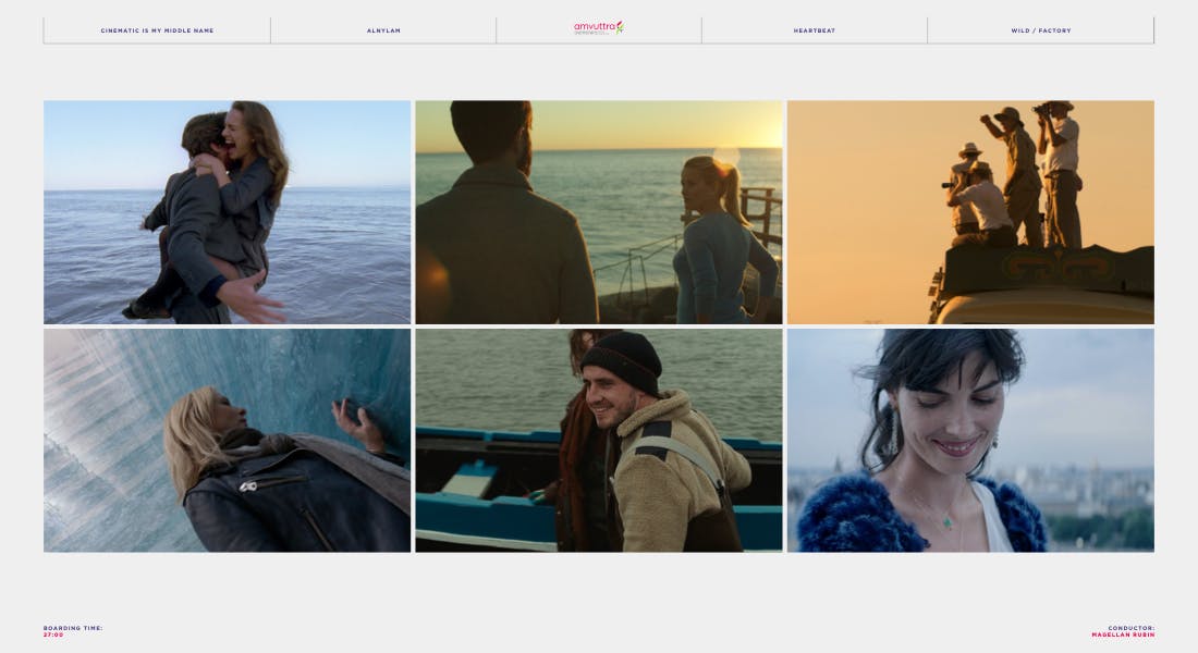 Grid of cinematic lifestyle portraits on a page featuring award winning cinematographers at a creative video agency
