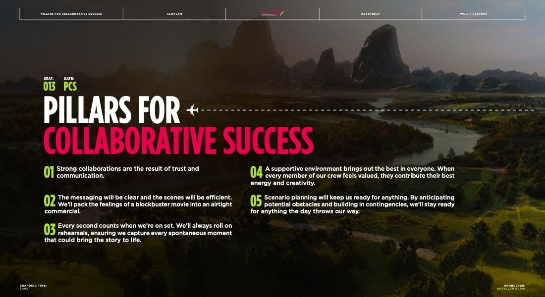 Aerial landscape with bold campaign text on a we create ad campaigns page by a creative video agency