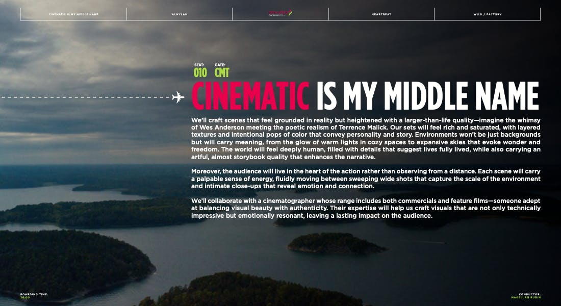 Wide landscape scene with bold cinematic headline on a commercial video production company portfolio page