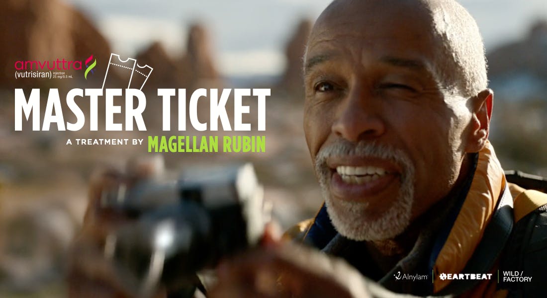 Close-up of an older man smiling in a pharma campaign still created by a commercial video production company