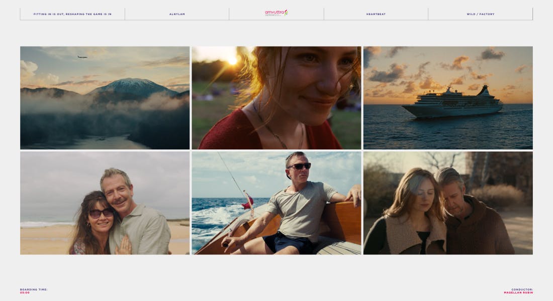 Grid of travel and lifestyle campaign images showcasing talented commercial directors at a branded content production company