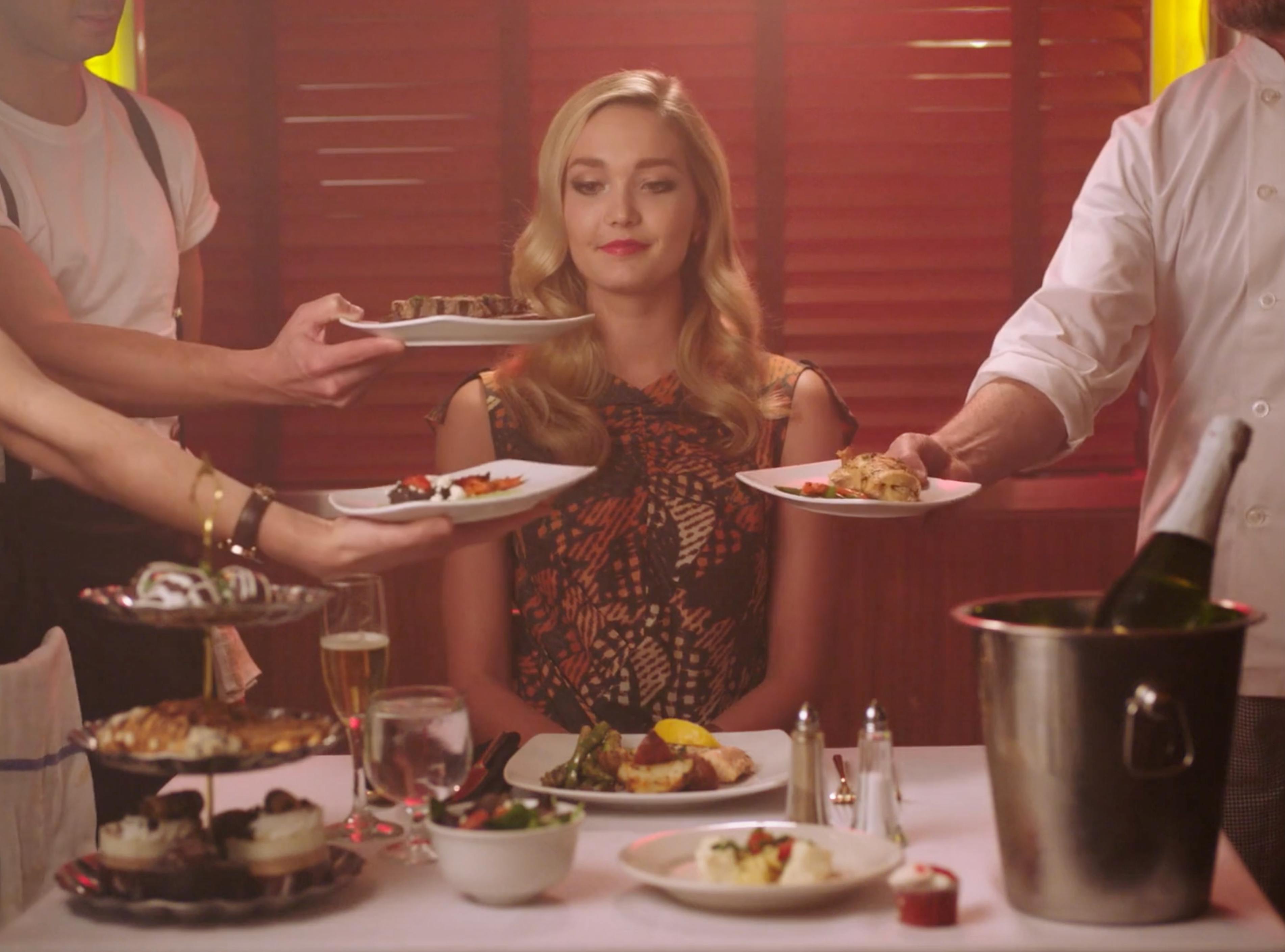 Luxury dining scene from MICHAA fashion brand film production in New York