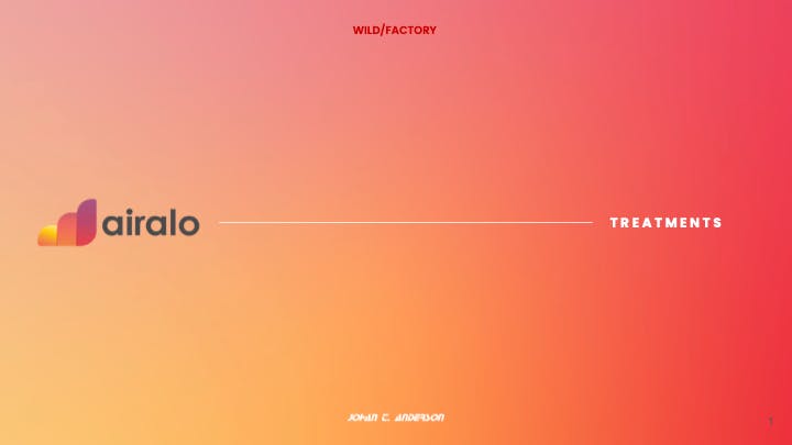 Gradient title slide for Airalo treatments presentation created by a commercial video production company
