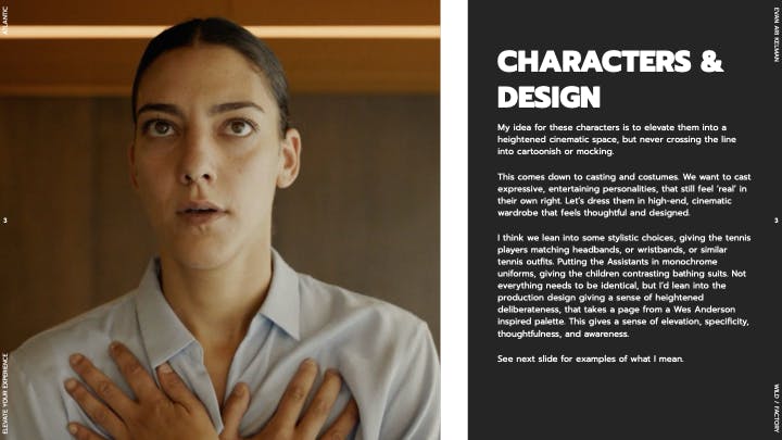 Portrait of a woman beside design notes on a realtor NYC video production provider presentation slide
