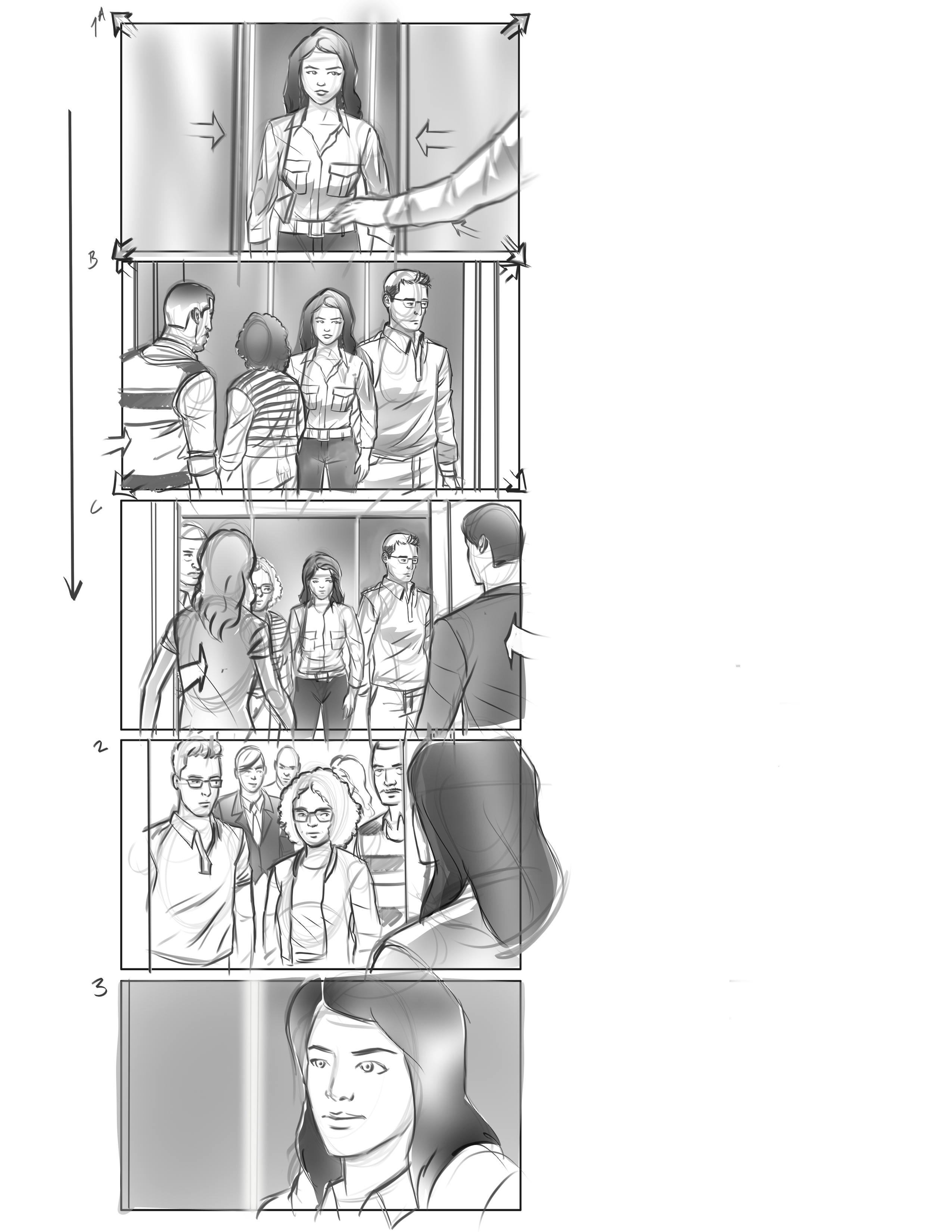 Storyboard sequence for a real estate video branding partner featuring office and group scenes