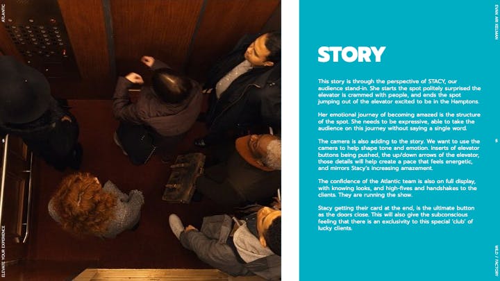 Overhead office scene with story text on a realtor NYC ad agency partner presentation slide