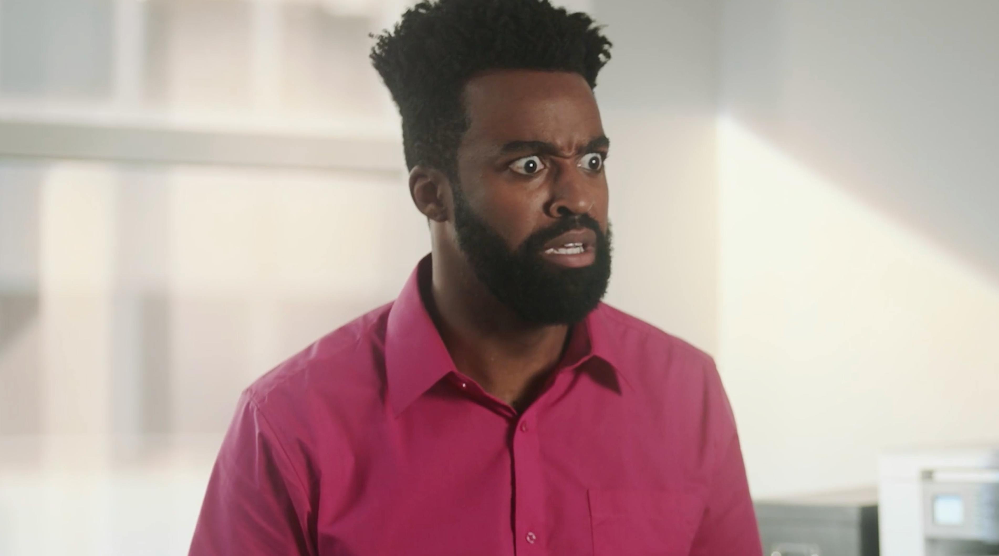 Branded series character close-up from the episodic comedy production filmed in New York.
