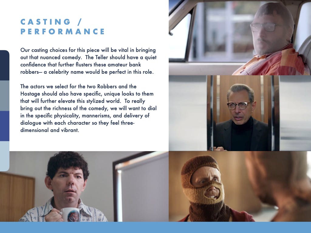Casting and performance presentation layout for a fintech industry top video producer campaign