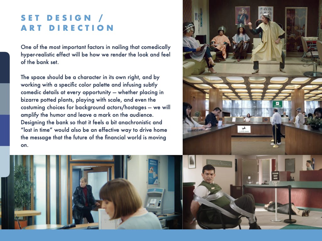 Set design and art direction presentation page for fintech branded content video production