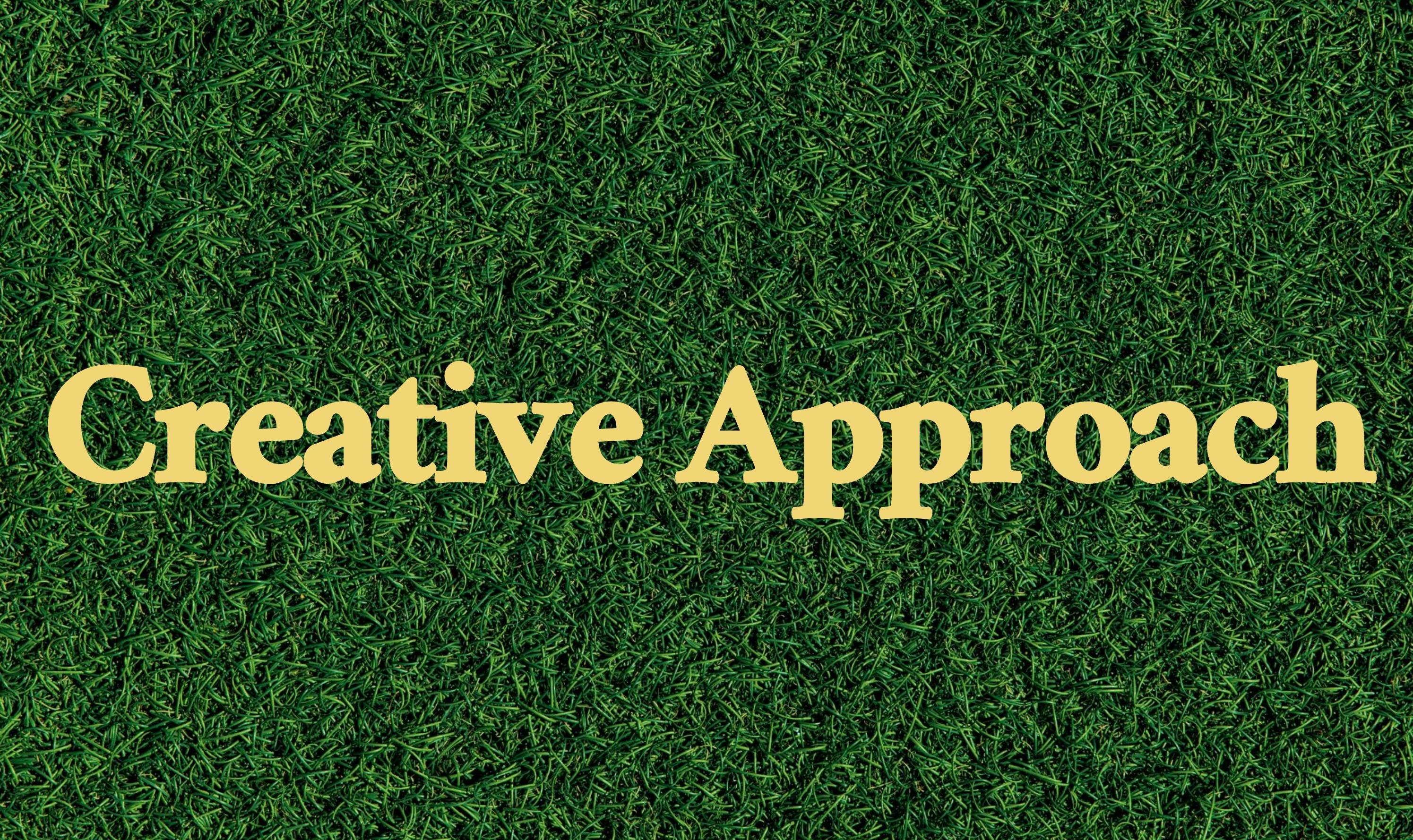 Grass-textured creative approach title slide for a TVC production media company presentation