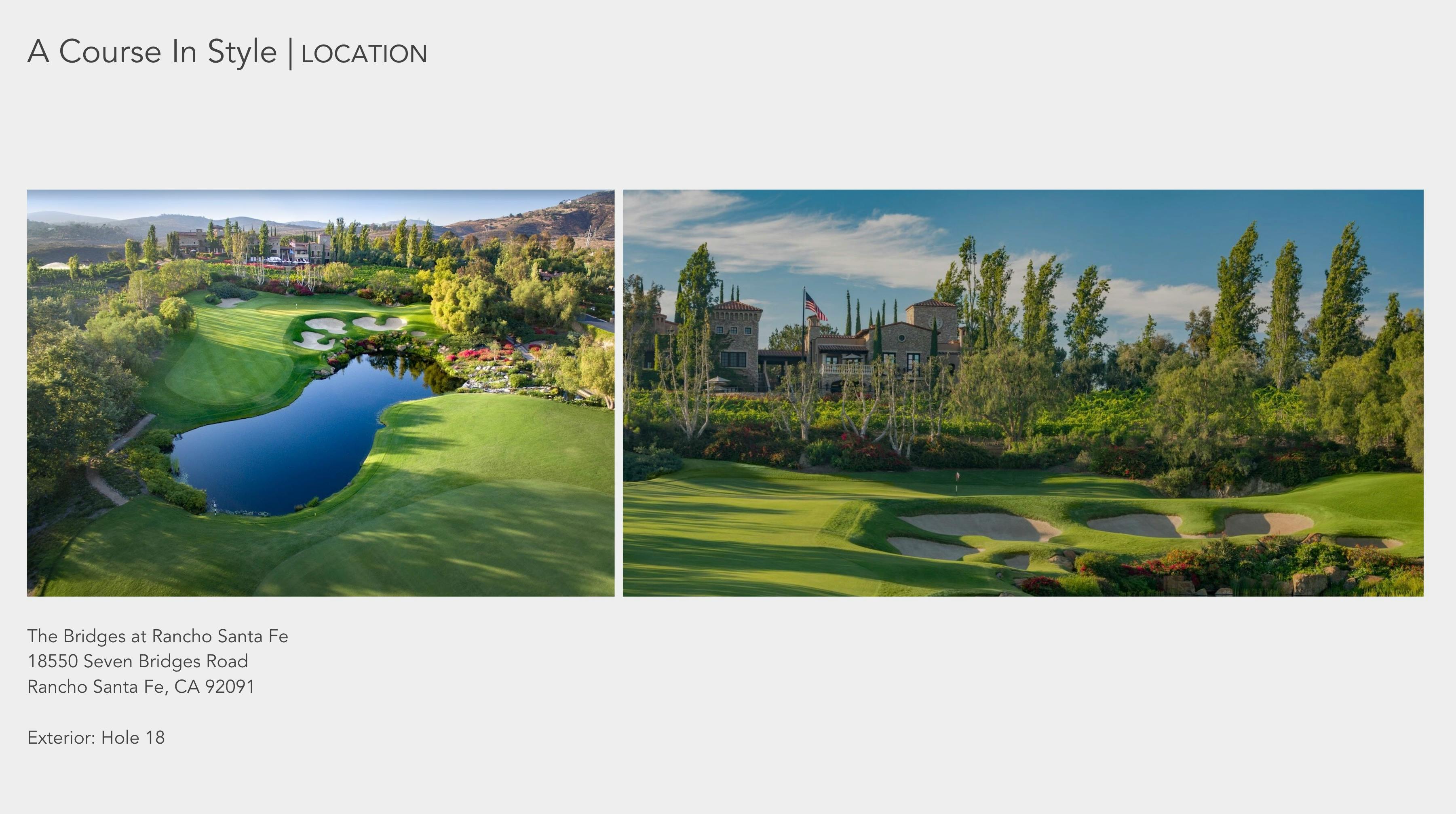 Golf course landscape images on a film production location services scouting page