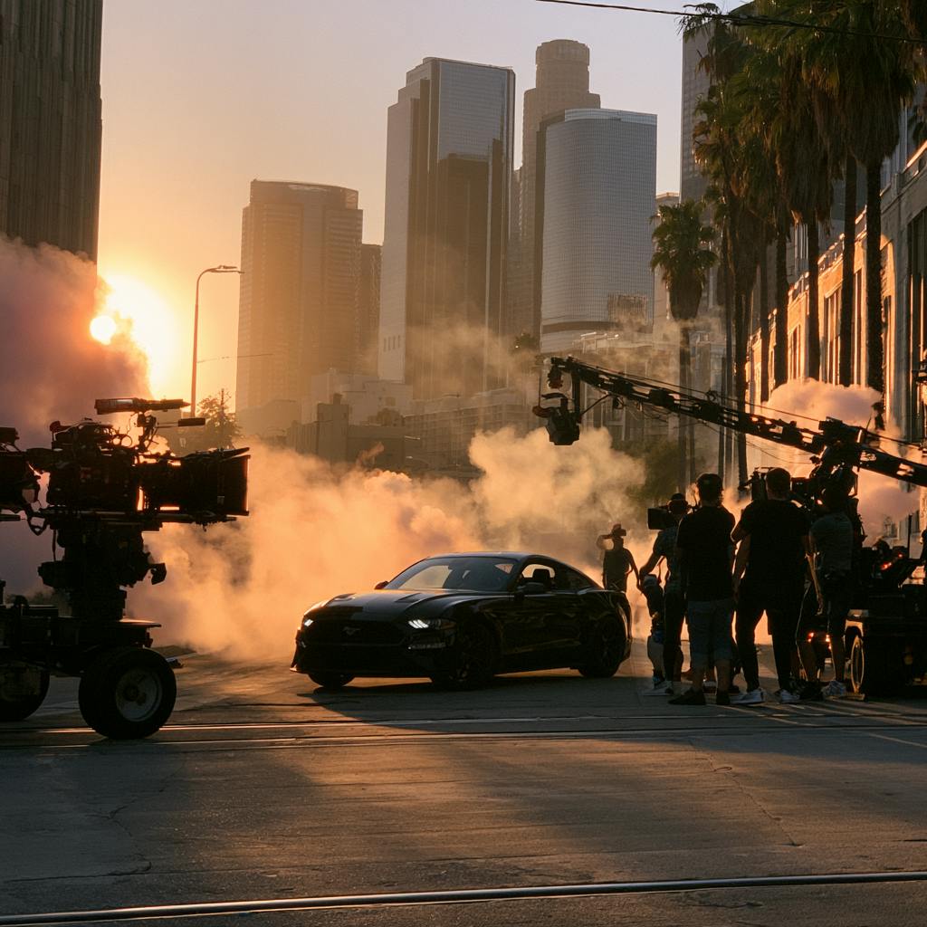 Branded video content for automotive advertising with a professional video production crew filming a car campaign.